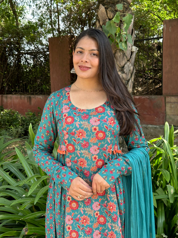 Orange Green Garden Flare Suit Set - Jonaya