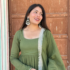 Pure Mul Cotton Mehndi suit set - Jonaya