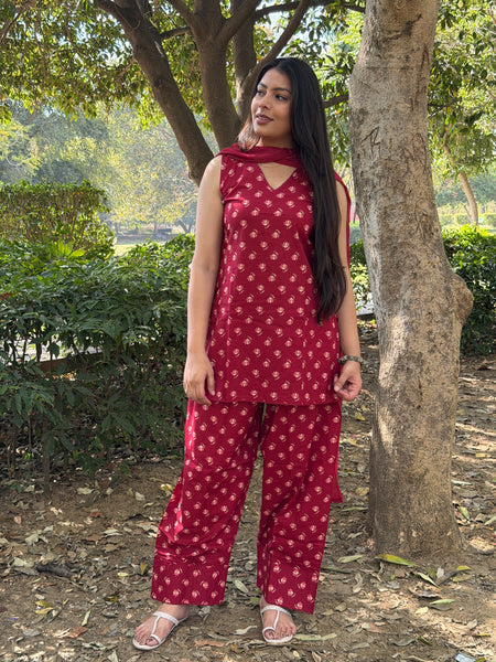 Red lily beige Farshi salwar set Jonaya