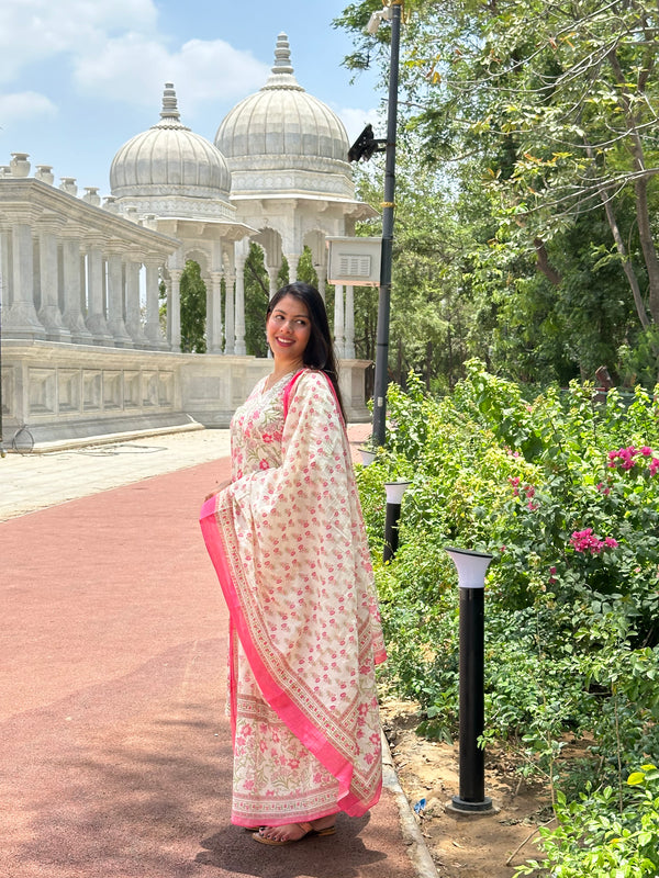 White Pink Lily Straight Suit Set - Jonaya