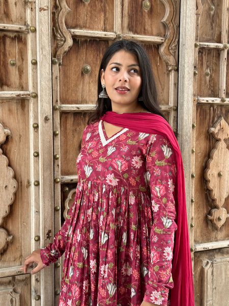 Rosewood Anarkali lace suit set - Jonaya