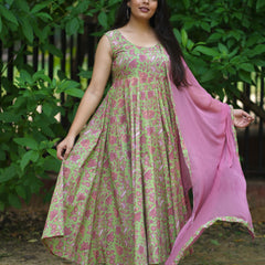 Green Purple floral Anarkali set - Jonaya