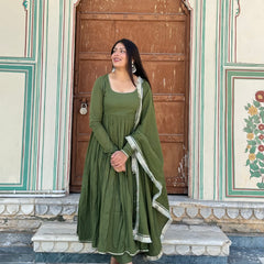 Pure Mul Cotton Mehndi suit set - Jonaya