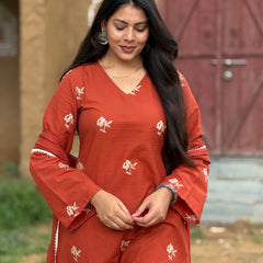 Rust Embroidered coord set