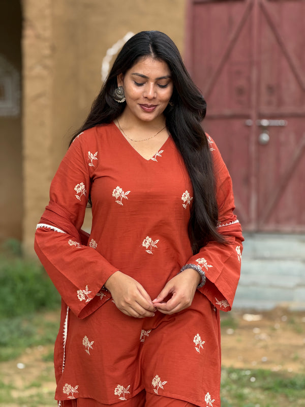 Rust Embroidered coord set