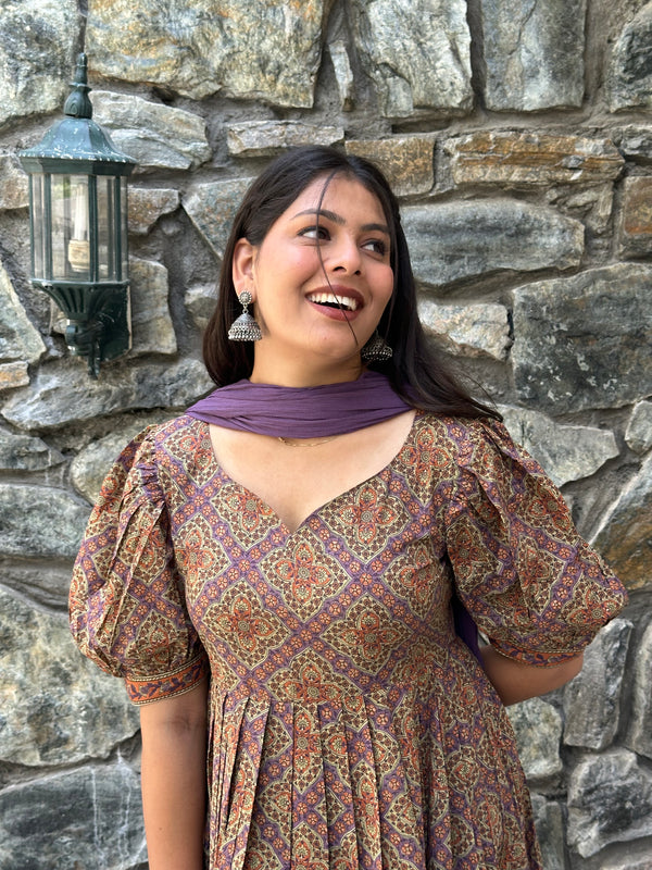 Lavender Beige Flare Suit Set - Jonaya