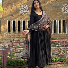 Ajrakh black solid flare suit set Jonaya