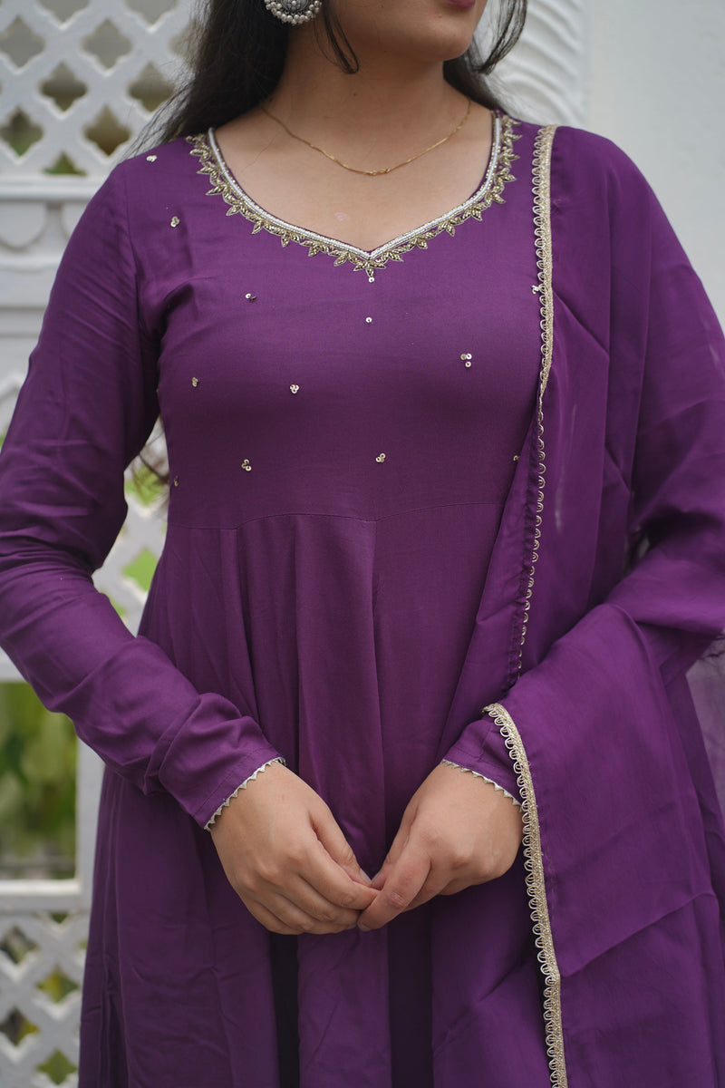 Purple bloom Anarkali set Jonaya