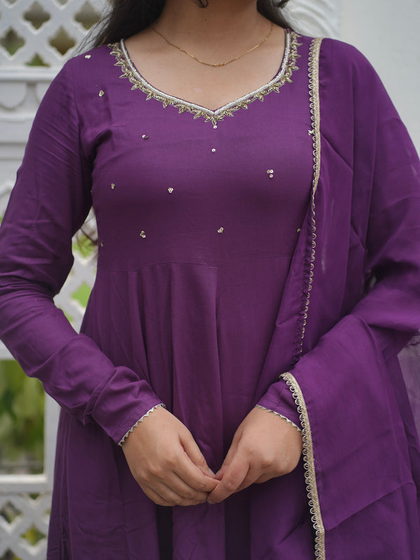 Purple bloom Anarkali set - Jonaya