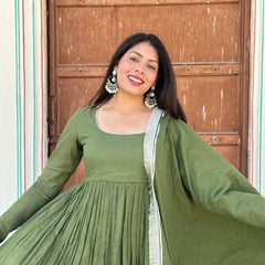 Pure Mul Cotton Mehndi suit set - Jonaya