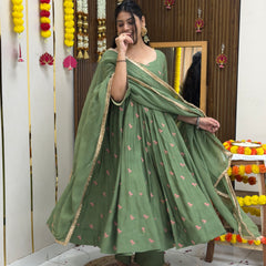 Pista Gulab Embroidery festive Anarkali set Jonaya