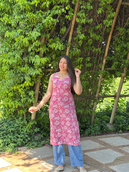 Pink white floral straight kameez - Jonaya