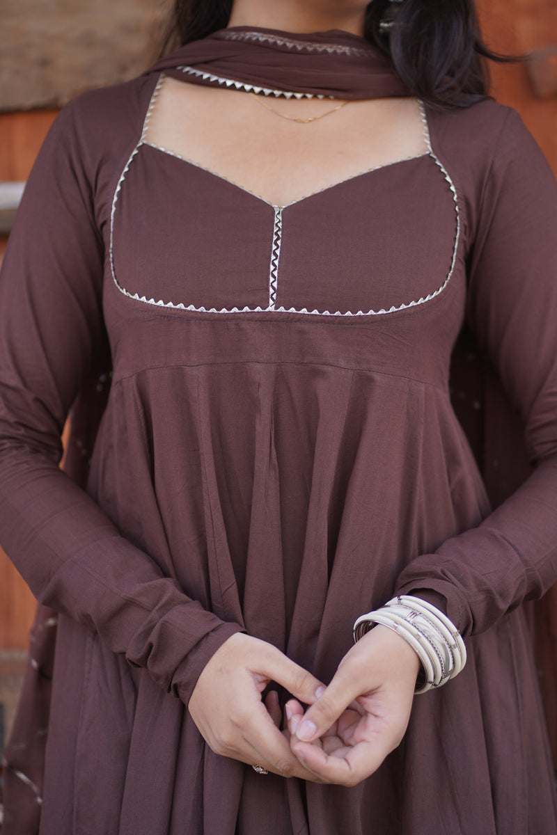 Brown Solid flare Anarkali set Jonaya