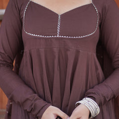 Brown Solid flare Anarkali set Jonaya