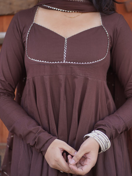 Brown Solid flare Anarkali set Jonaya