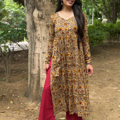 Maroon yellow garden kameez