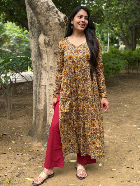 Maroon yellow garden kameez