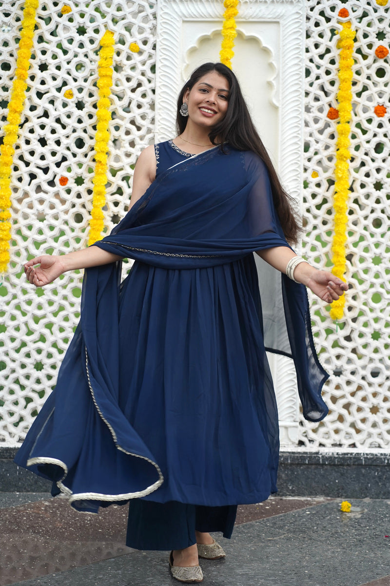 Indigo Gold blush Georgette Anarkali Jonaya