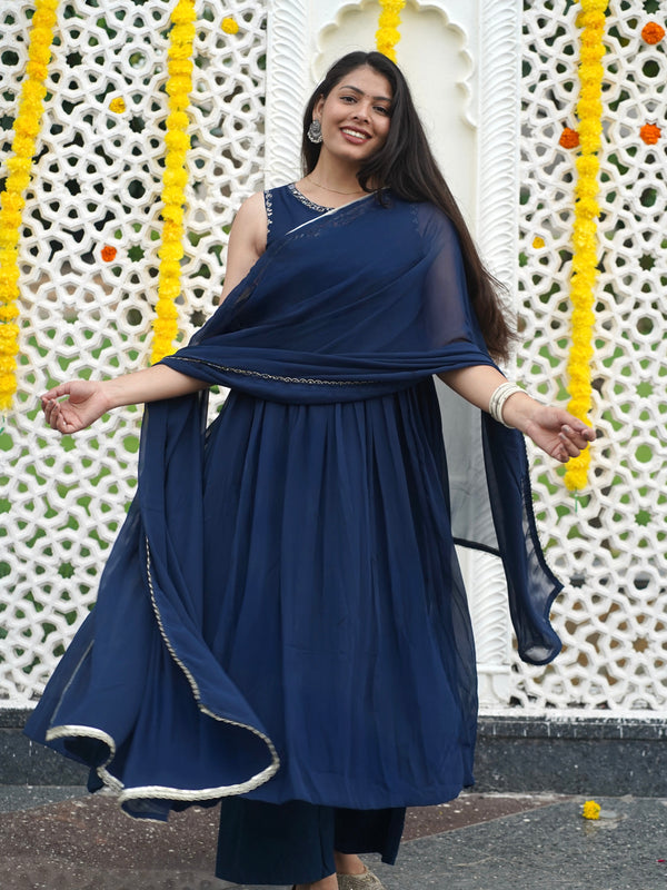 Indigo Gold blush Georgette Anarkali - Jonaya