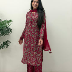 Maroon garden Straight suit set Jonaya
