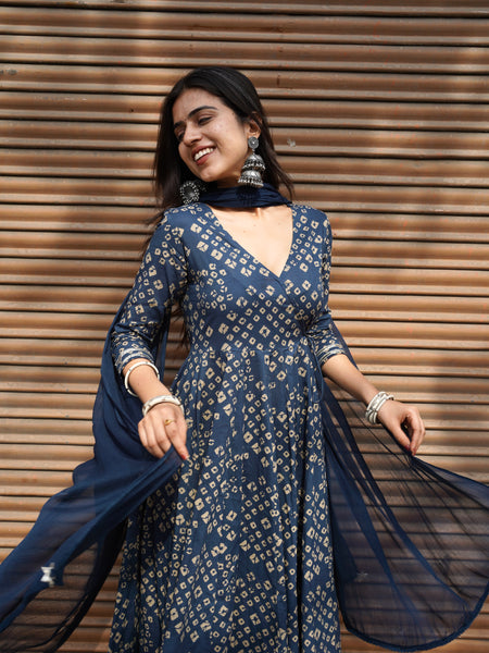 Blue bhandej flare suit set - Jonaya