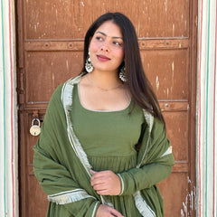 Pure Mul Cotton Mehndi suit set - Jonaya