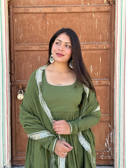 Pure Mul Cotton Mehndi suit set