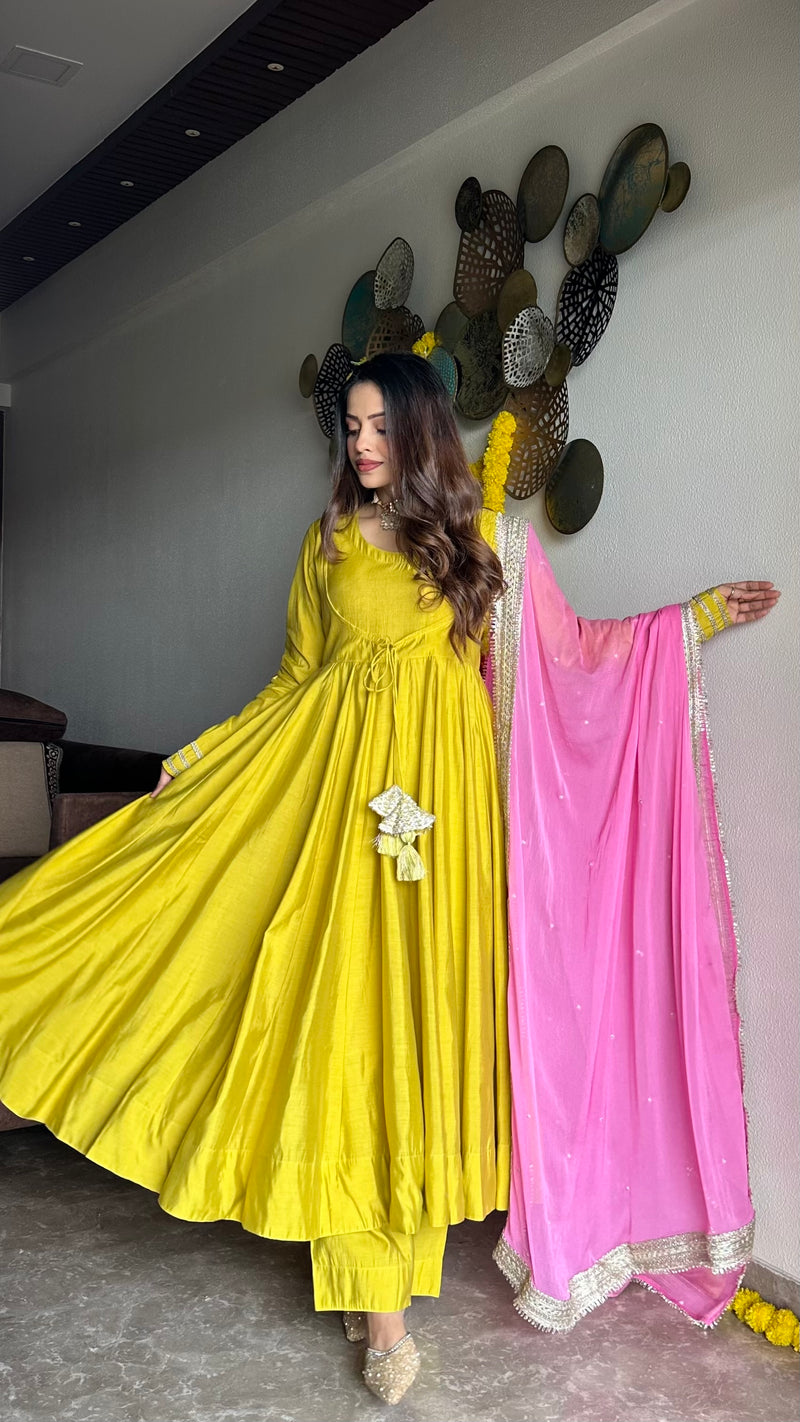 Festive green pink anarkali suit set Jonaya