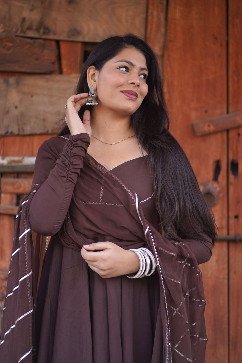 Brown Solid flare Anarkali set Jonaya
