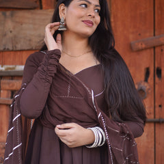 Brown Solid flare Anarkali set Jonaya