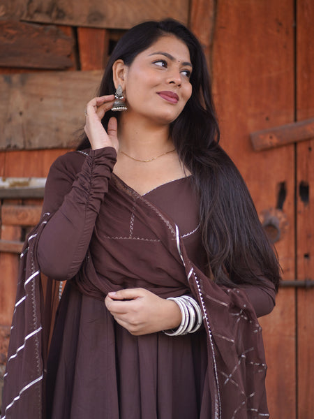 Brown Solid flare Anarkali set Jonaya