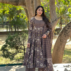 Blissful Brown Floral Suit Set - Jonaya