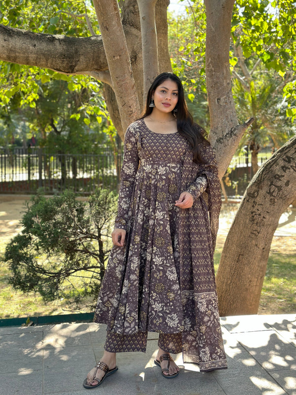 Blissful Brown Floral Suit Set - Jonaya