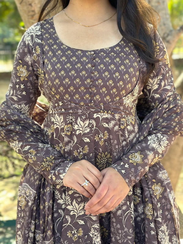 Blissful Brown Floral Suit Set - Jonaya