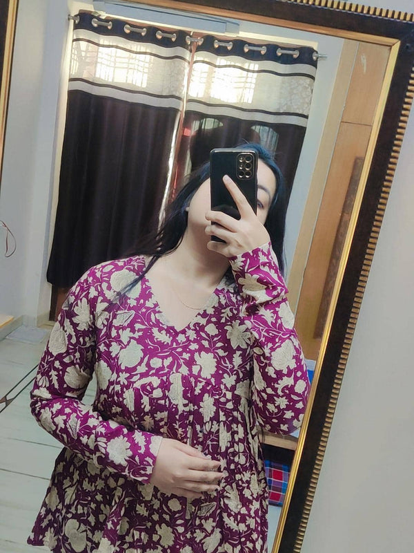 Deep Purple Full Sleeves Peplum Top - Jonaya