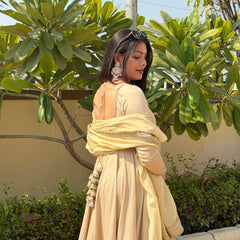 Beige heavy mirror pure organza silk Anarkali set Jonaya