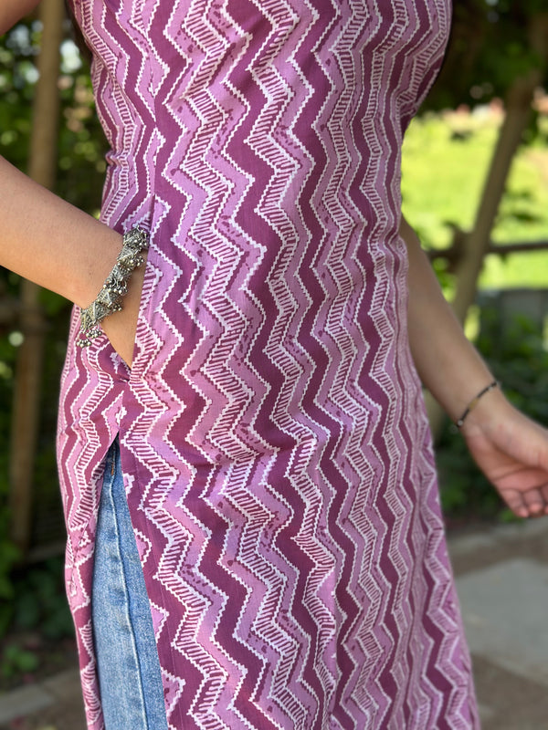 Purple Love Strips Straight Kameez - Jonaya