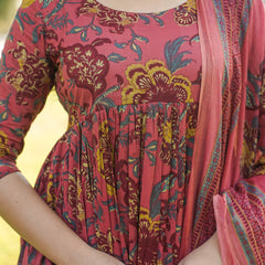 Peach Floral Anarkali suit set - Jonaya
