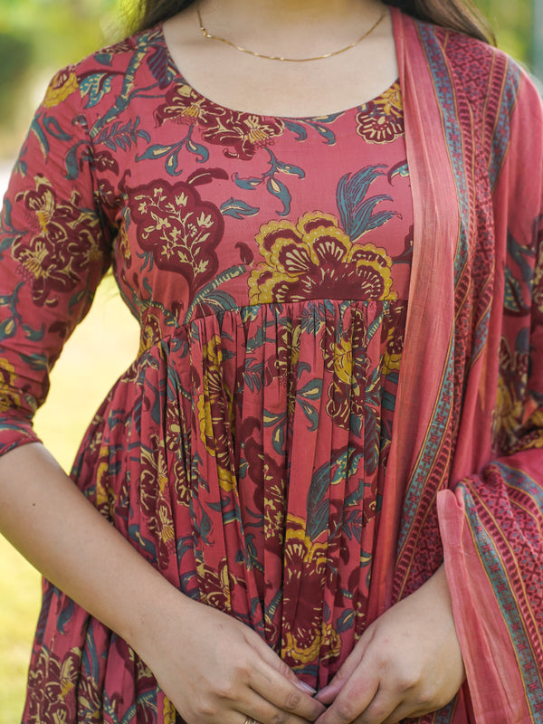 Peach Floral Flare Suit Set - Jonaya