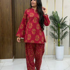 Red boota coord farshi salwar Jonaya