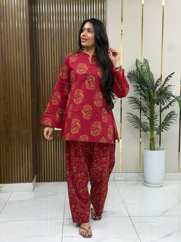 Red boota coord farshi salwar Jonaya