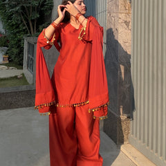 Orange charm Pakistani farshi set Jonaya