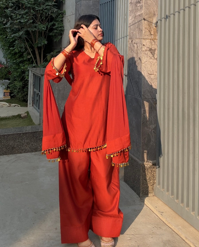 Orange charm Pakistani farshi set Jonaya