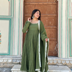 Pure Mul Cotton Mehndi suit set - Jonaya