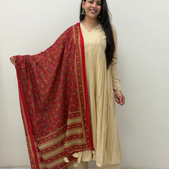 Red beige kalamkari solid flare suit set Jonaya