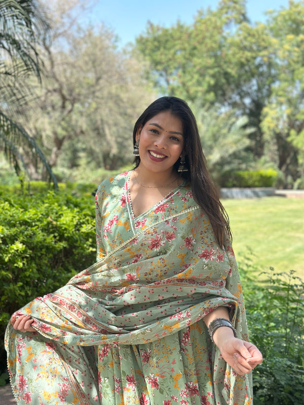 Pista Green Angrakha Gota Lace Anarkali Suit Set - Jonaya