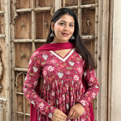 Rosewood Anarkali lace suit set - Jonaya