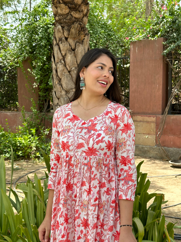 Orange Floral Printed Kameez - Jonaya