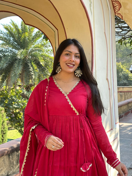 Rose Pink Angrakha Anarkali set - Jonaya