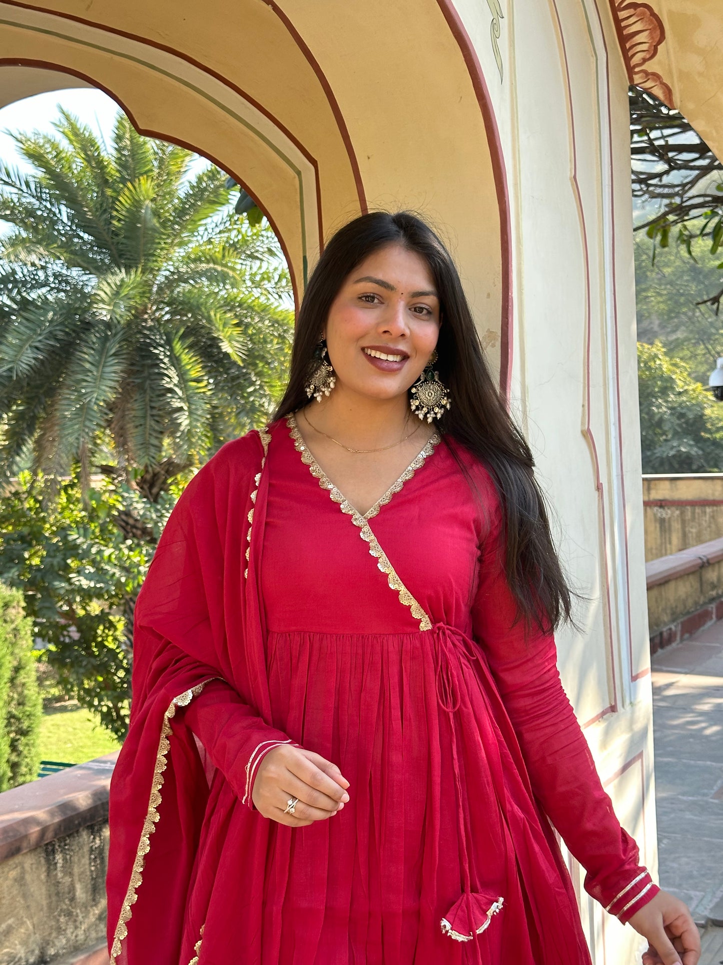 Rose Pink Angrakha Anarkali set